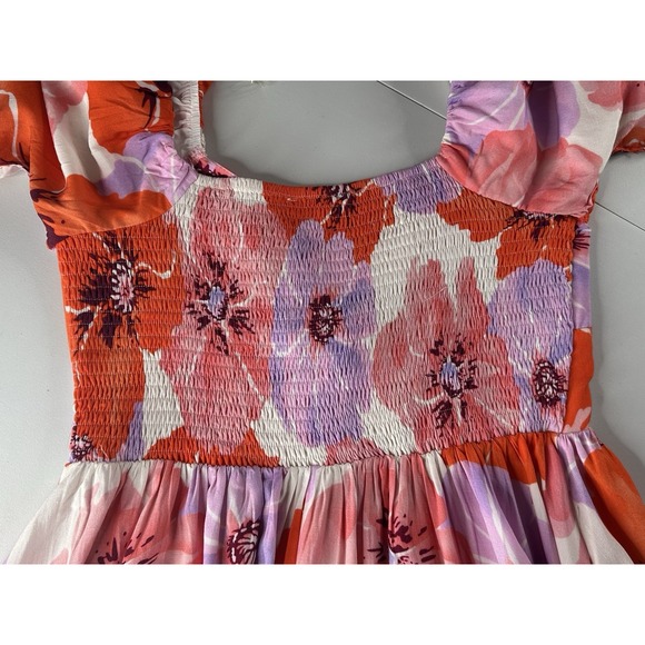 Entro Floral Print Puff Sleeve Elastic back Pink‎ Mini Dress Size Large - Picture 14 of 16